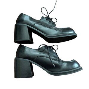 Vintage 90s Oxford Lace Up Shoes Size 9.5 Black Britt Chunky Block Heel